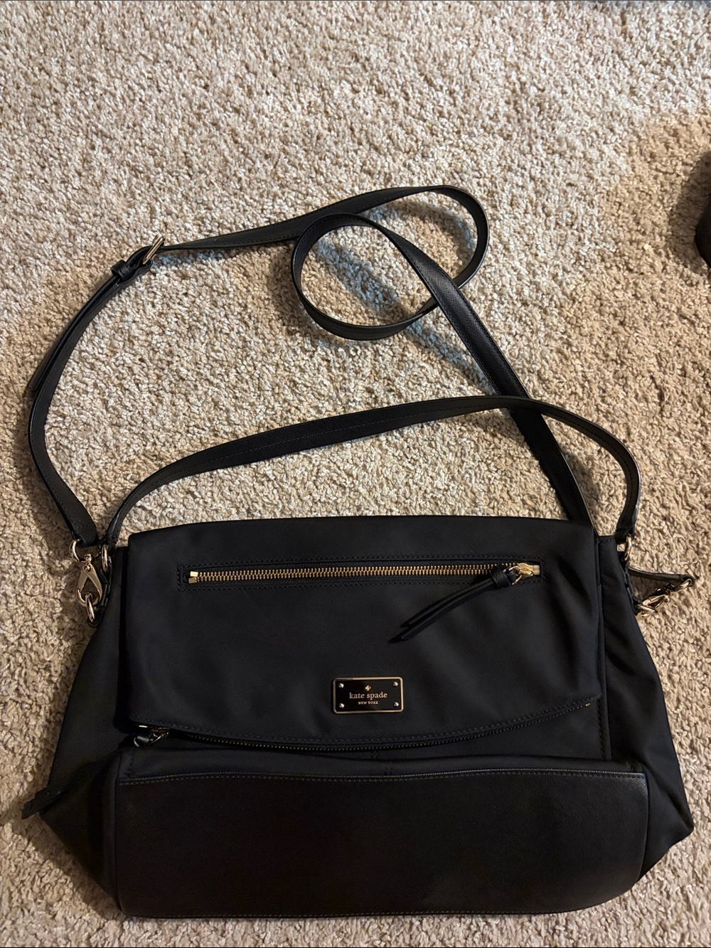 kate spade Black Nylon & Leather Crossbody Bag with Gold Hardware